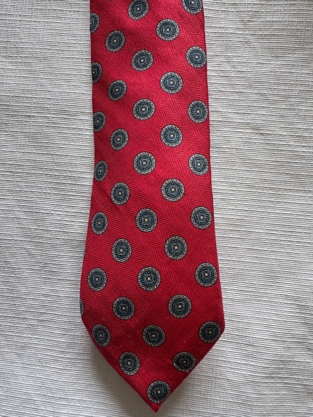 Frame Silk Ties Red Tie with Navy Medallion Motif